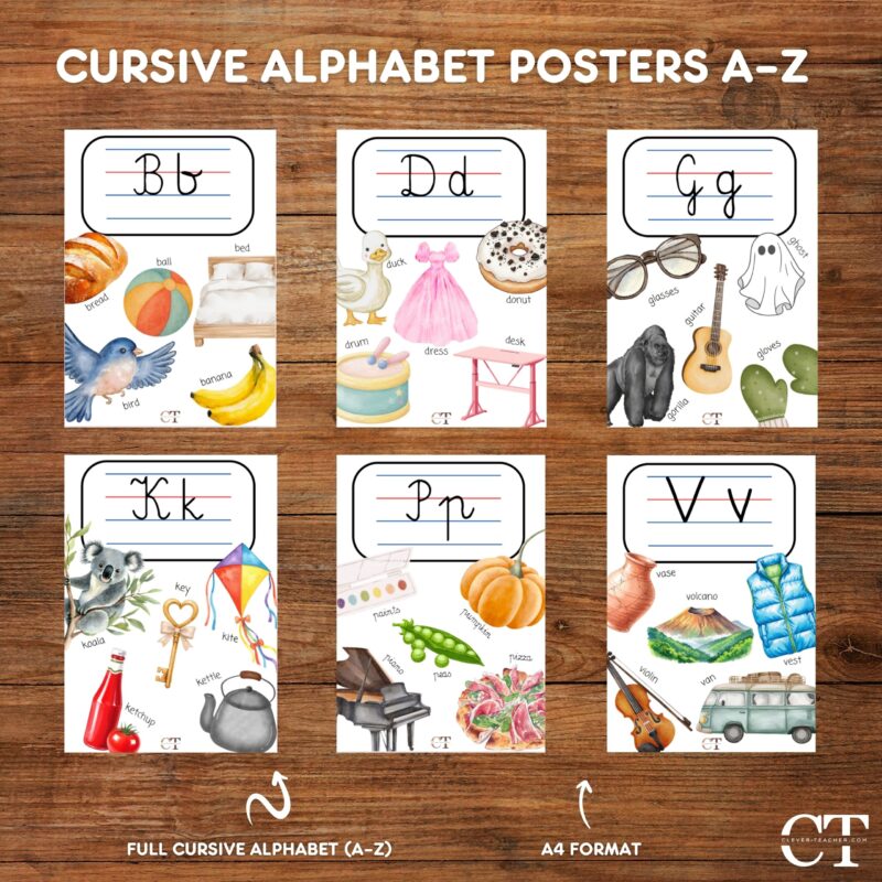 Cursive Alphabet Posters A–Z