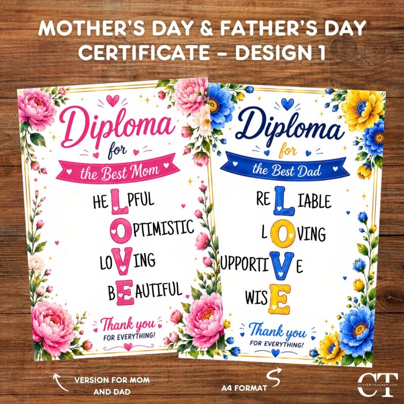 Mother’s Day & Father’s Day Certificate – Design 1